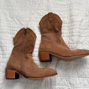 Camel colored calf height cowboy boots